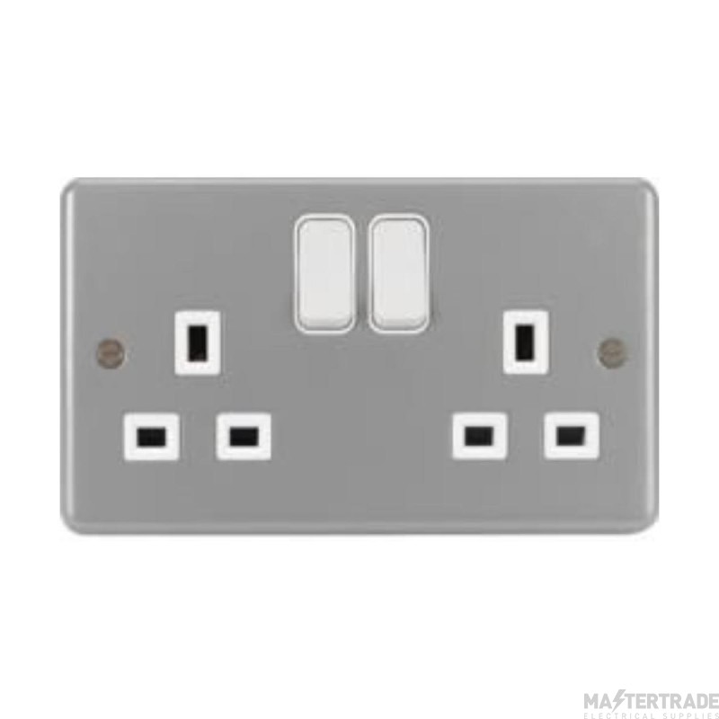 Hager Sollysta Socket 2 Gang DP Switched c/w 2x2.4A USBs Backbox w/o Knockouts 13A Grey Metalclad