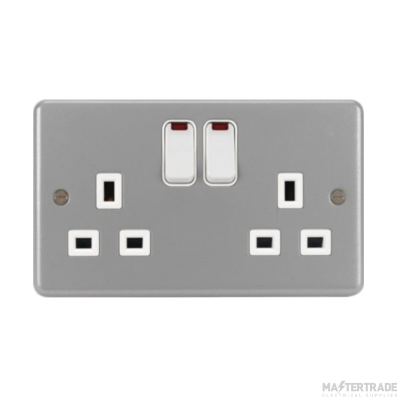 Hager Sollysta Socket 2 Gang DP Switched & LED Indicator c/w Backbox w/o Knockouts 13A Grey Metalclad