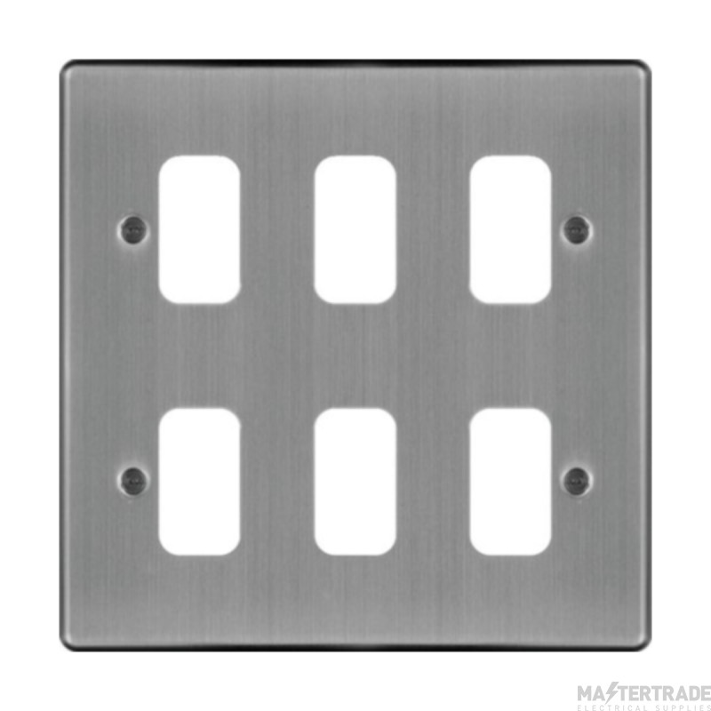 Hager Sollysta Grid Plate 6 Gang (3x2) Brushed Steel