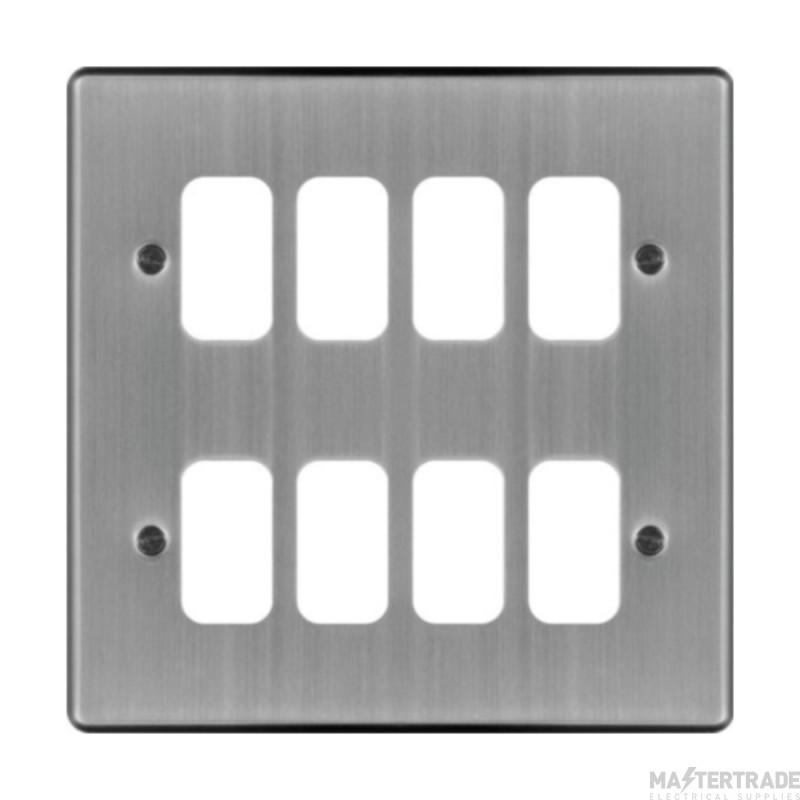 Hager Sollysta Grid Plate 8 Gang (4x2) Brushed Steel