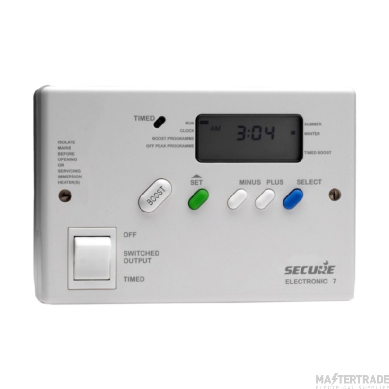 Secure ELECTRONIC7 Immersion Heater Control 24hr 3 On/Off Auto Boost