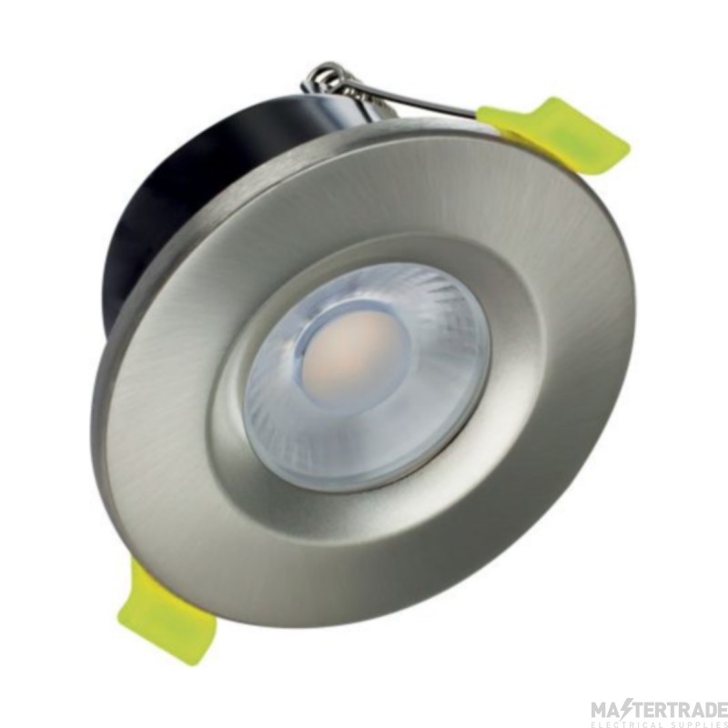 Integral Downlight Fire Rated LED 4000K Dimmable IP65 55Deg Beam Angle c/w Clear Diffuser 8W 800lm 68mm Satin Nickel