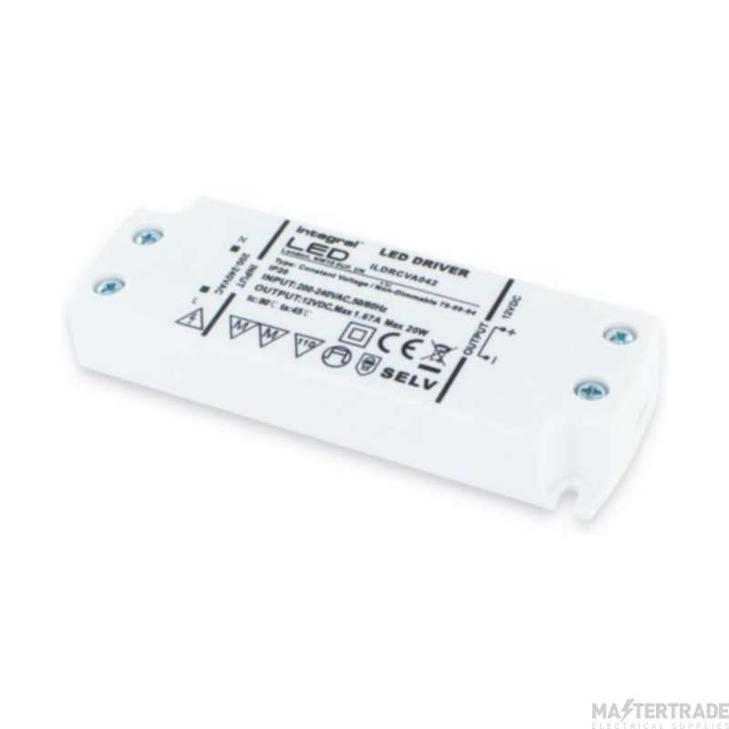 Integral Driver Contact Voltage LED Non-Dimmable IP20 Max Output 1.67A 20W 12V DC 103x35mm