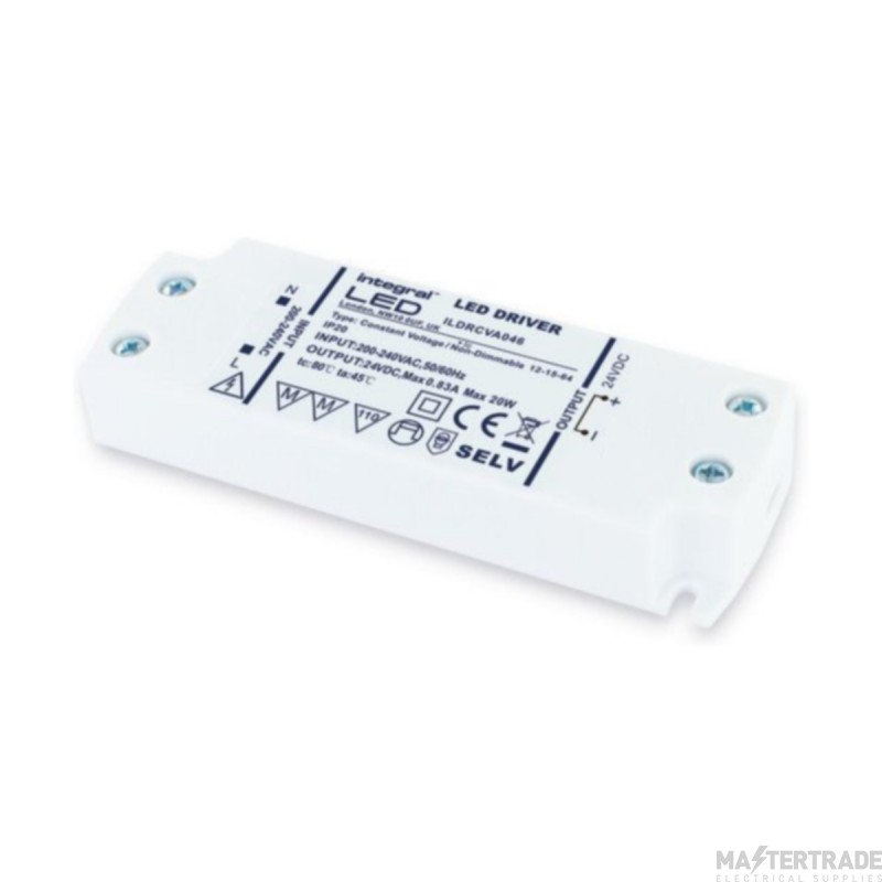 Integral Driver Contact Voltage LED Non-Dimmable IP20 Max Output 0.83A 20W 24V DC 103x35mm