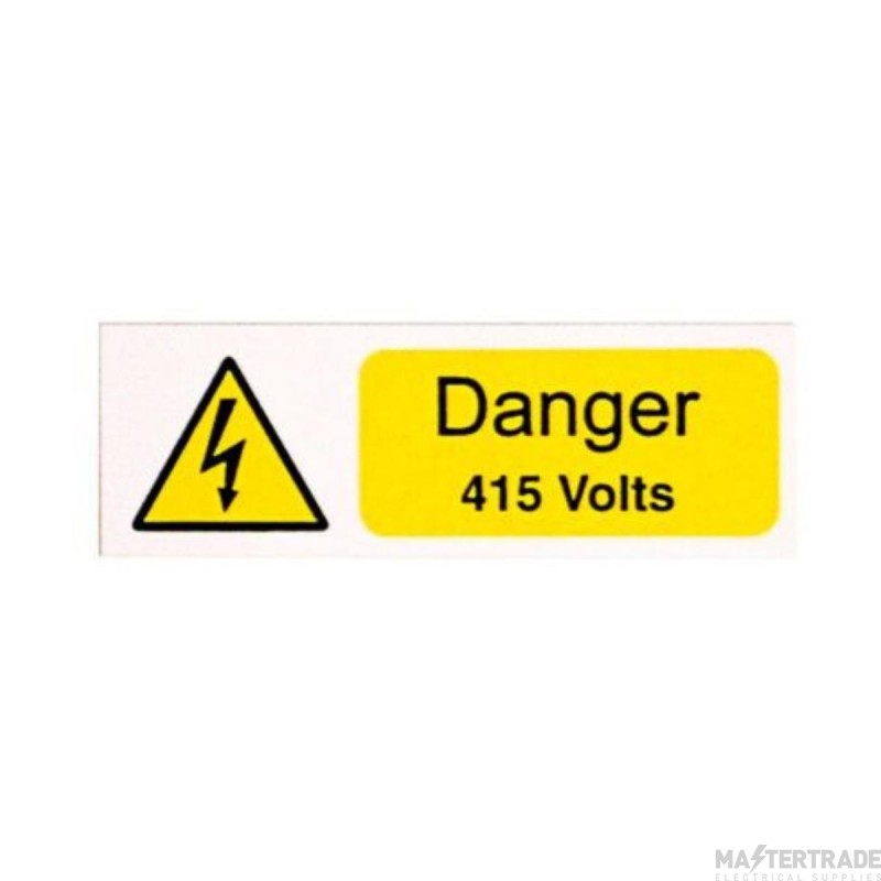 Warning Danger 415V Self Adhesive Label Vinyl 75x25mm Pack=10