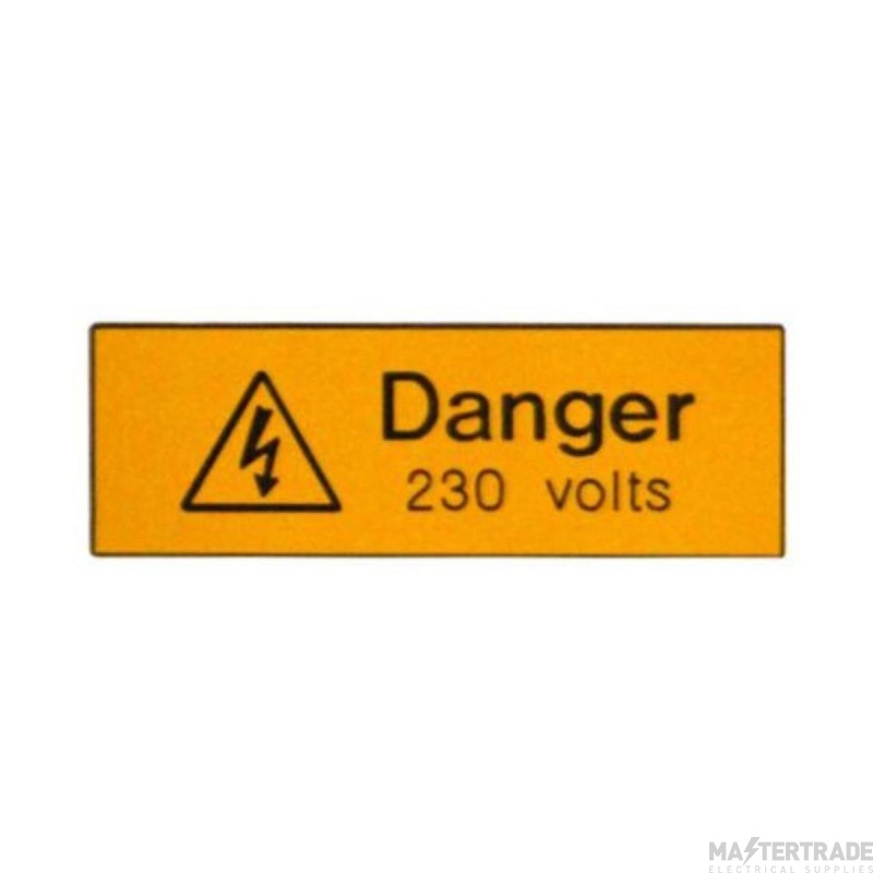 Warning Danger 230V Rigid Engraved Pack=5 75x25mm Yellow/Black