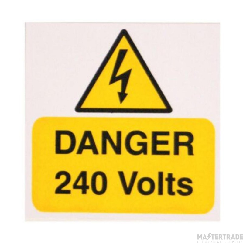 Warning Danger 240V Rigid Self Adhesive PVC 75x75mm Pack=5