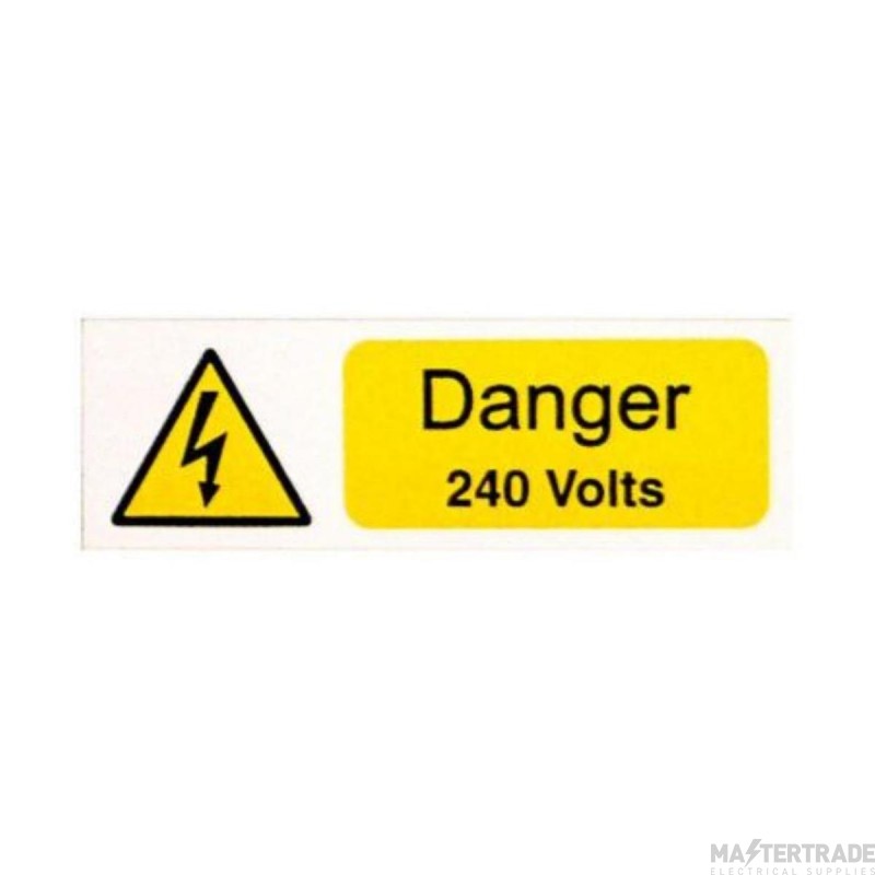 Warning Danger 240V Rigid Self Adhesive PVC 75x25mm Pack=5