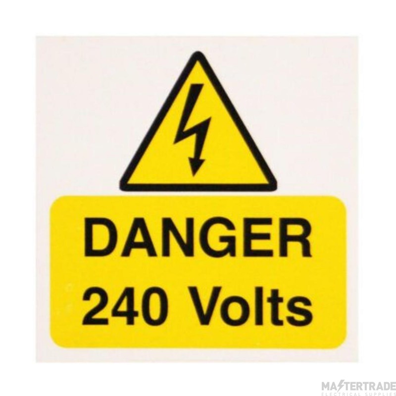 Warning Danger 240V Self Adhesive Vinyl 75x75mm Pack=10