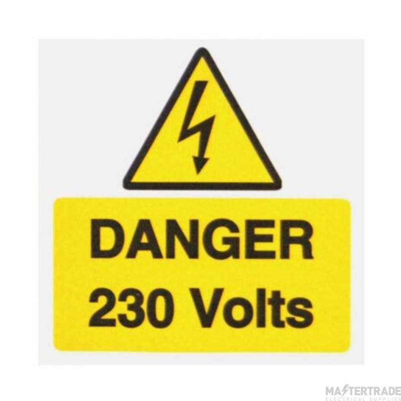 Warning Danger 230V Self Adhesive Vinyl 75x75mm Pack=10