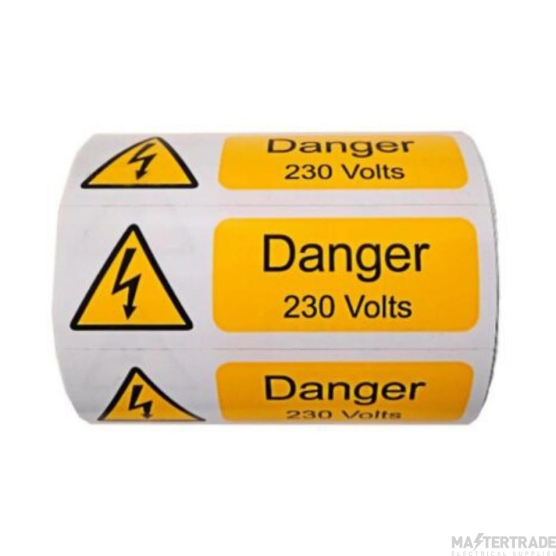 Warning Danger 230V Self Adhesive Vinyl 75x25mm Pack=250