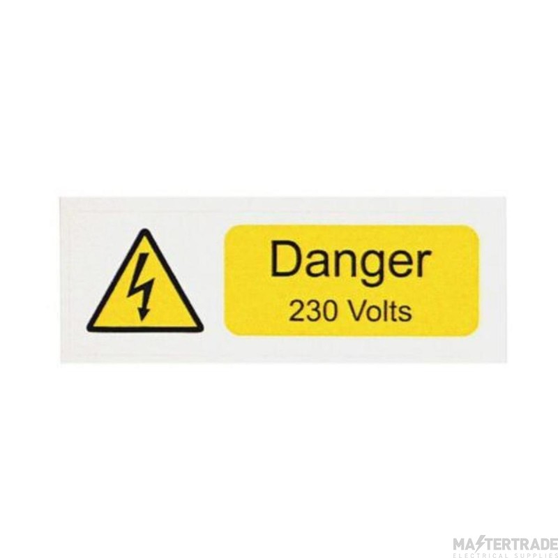Warning Danger 230V Self Adhesive Vinyl 75x25mm Pack=10