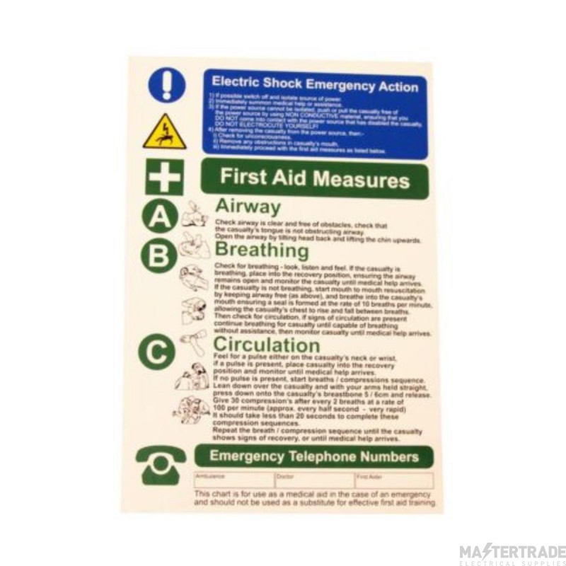 Warning Electric Shock/First Aid Notice Rigid Self Adhesive PVC 280x420mm Pack=1
