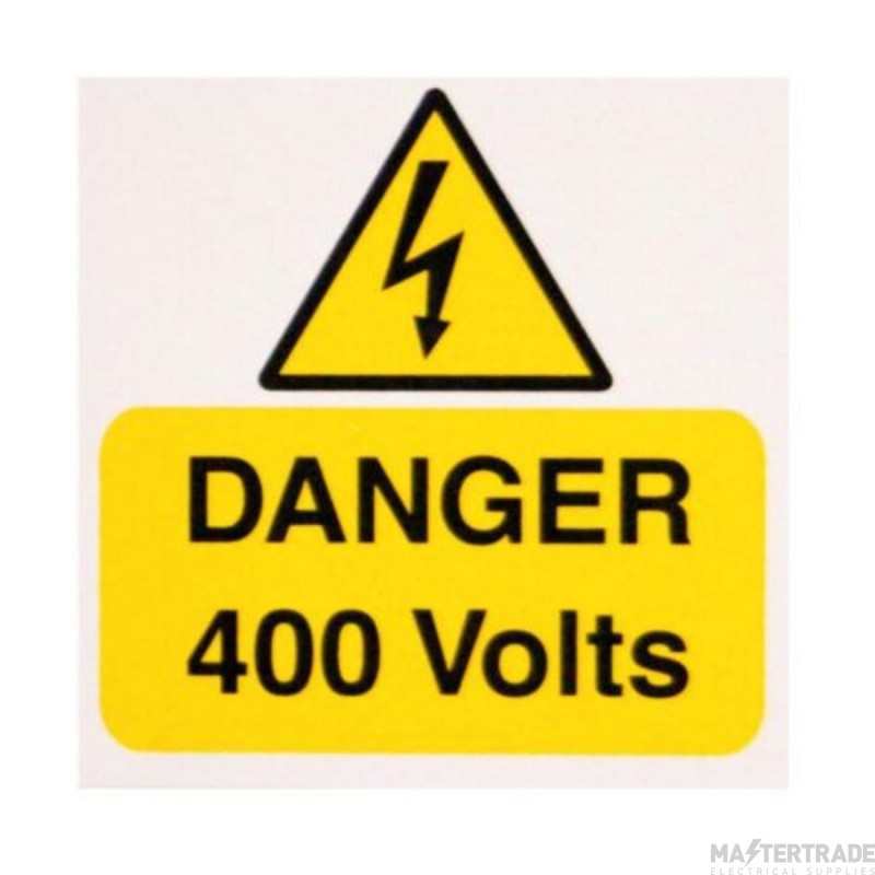 Warning Danger 400V Rigid Self Adhesive PVC 75x75mm Pack=5