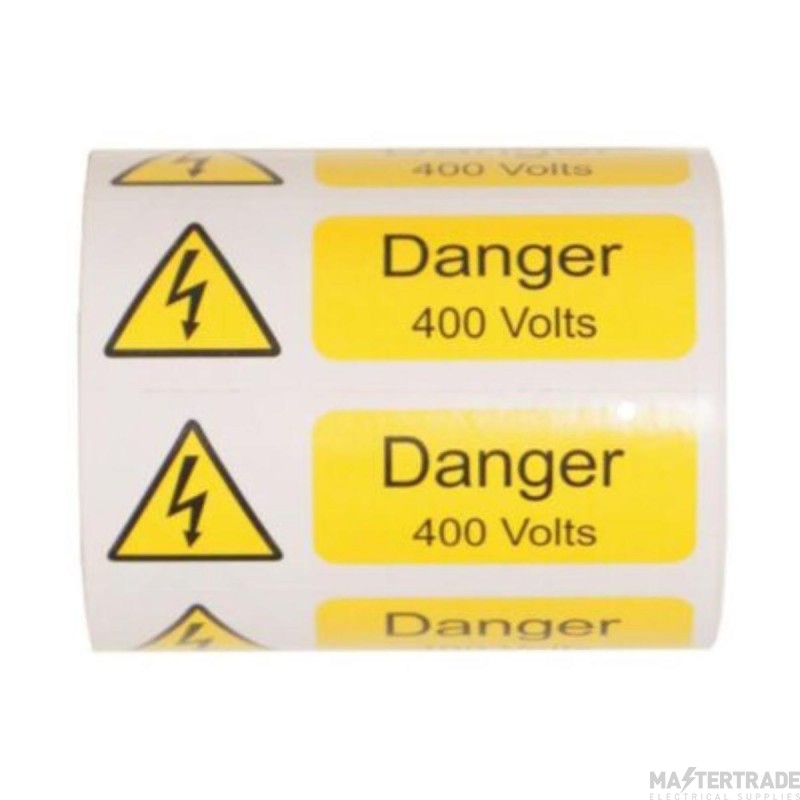 Warning Danger 400V Self Adhesive Vinyl 75x25mm Pack=250