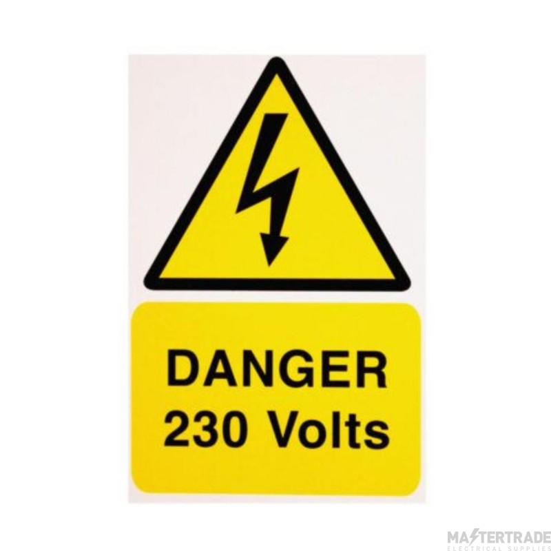 Warning Danger 230V Rigid Self Adhesive PVC 150x225mm Pack=1