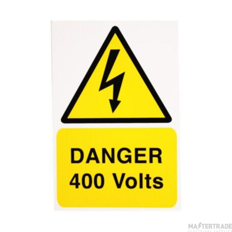 Warning Danger 400V Rigid Self Adhesive PVC 150x225mm Pack=1