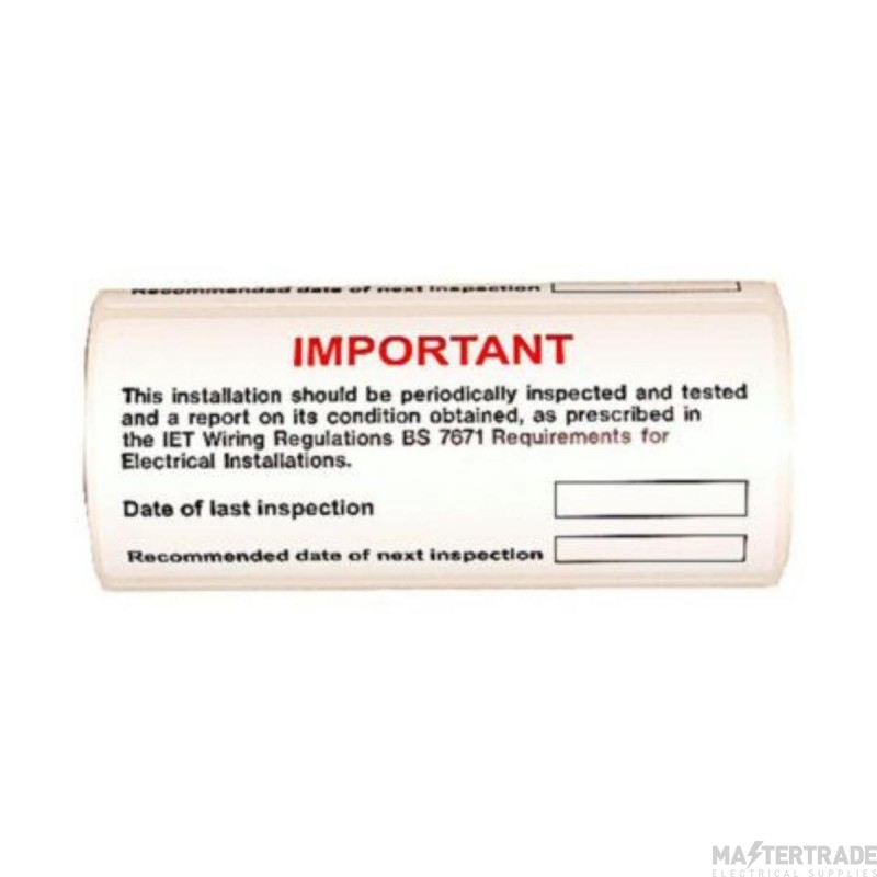 Warning Periodic Inspection Self Adhesive Vinyl 130x60mm Pack=100