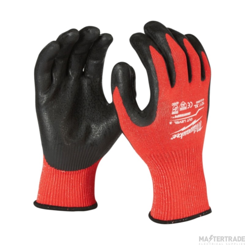 Milwaukee Gloves Cut Resistant Level 3/C Dipped XL Size 10 Black