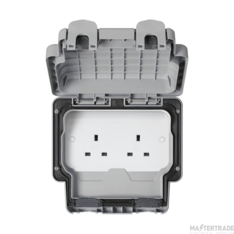 MK Masterseal Plus Socket 2 Gang Unswitched IP66 13A Grey