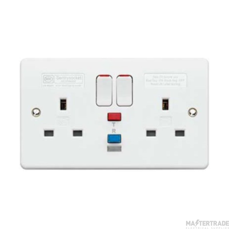 MK Logic Plus Socket 2 Gang Switched SP RCD Active 13A 30mA White