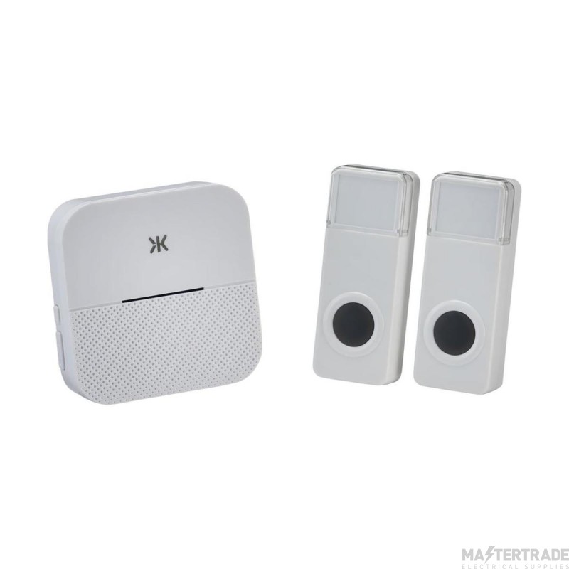 Knightsbridge Wireless Plug-In Door Chime White (Mains Powered) c/w 2x Bell Push
