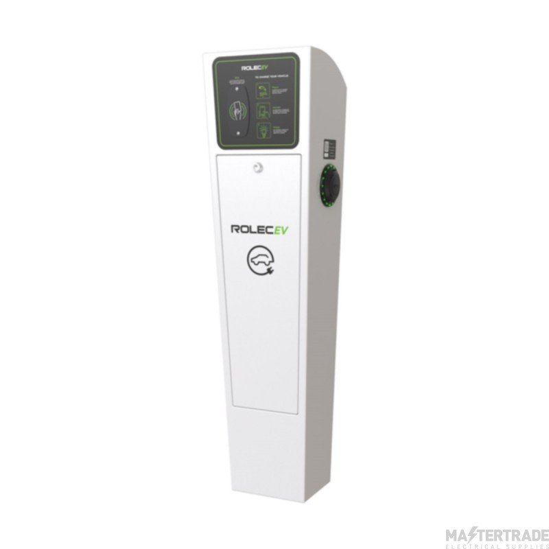 Rolec AutoCharge 22kW Smart Pedestal EV Charger Three Phase White 1x Type 2 Socket