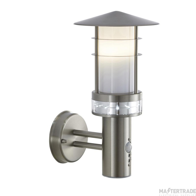 Saxby Pagoda E27 Wall Lantern IP44 PIR Sensor Brushed Stainless Steel/Frosted PC