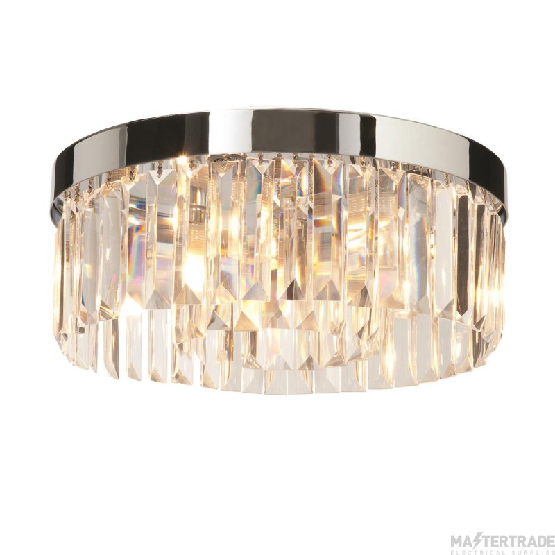 Saxby Crystal G9 5 Light Flush Ceiling Light IP44 Chrome/Clear Glass Dimmable