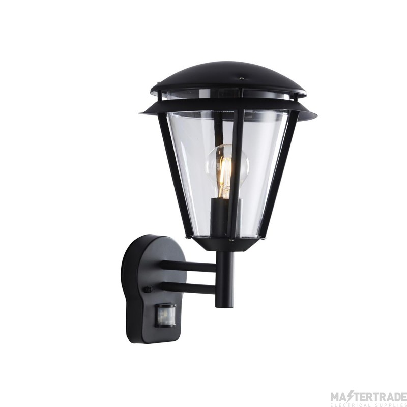 Saxby Inova E27 Wall Lantern IP44 PIR Sensor Black/Clear
