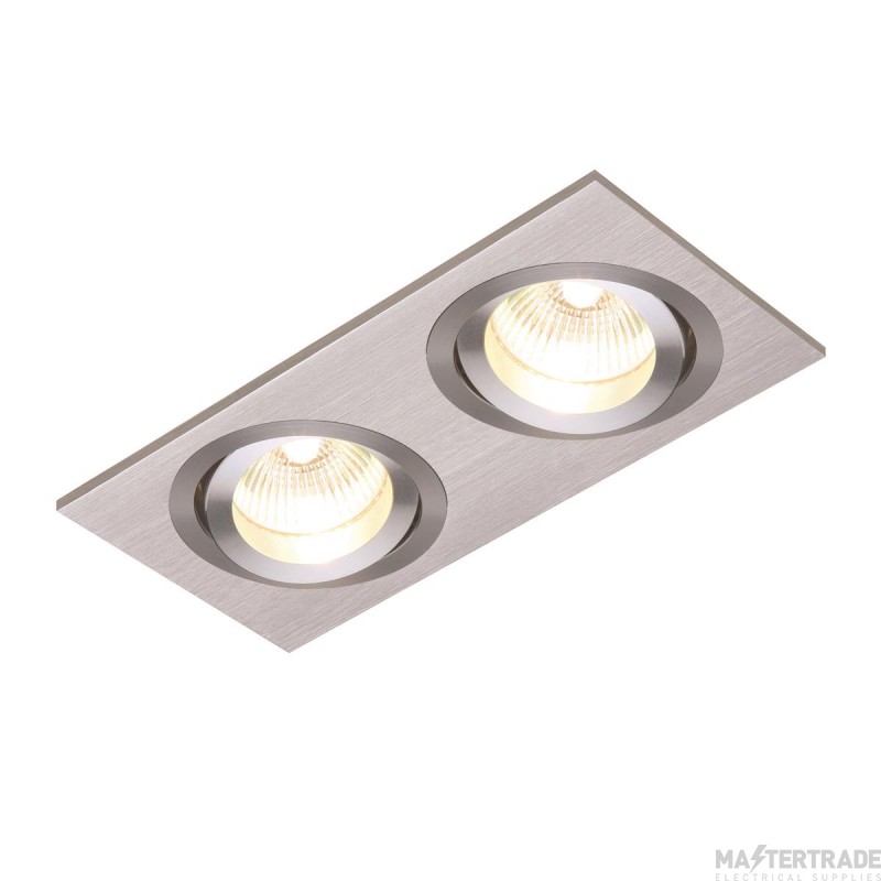 Saxby Tetra GU10 Twin Square Downlight Silver 80x165mm Cut-out