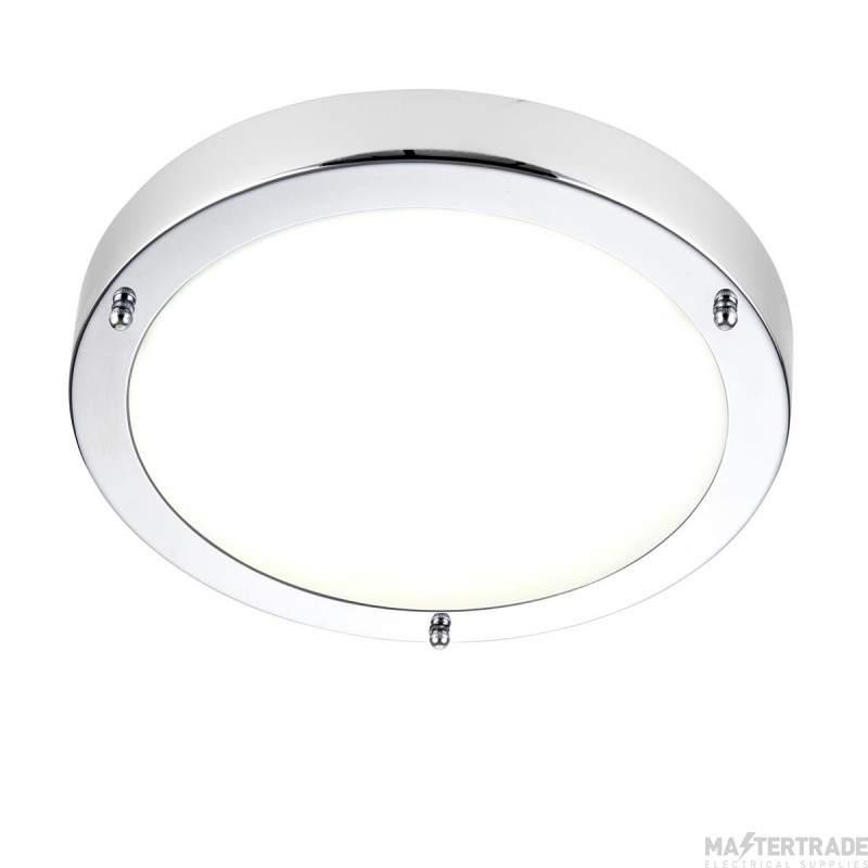 Saxby Portico 300mm LED Flush Ceiling Light 4000K IP44 Chrome/Frosted Glass