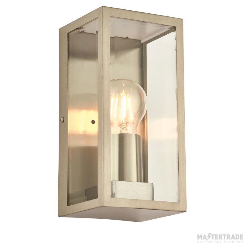 Saxby Breton E27 Flush Wall Lantern IP44 Brushed Stainless Steel/Clear Glass