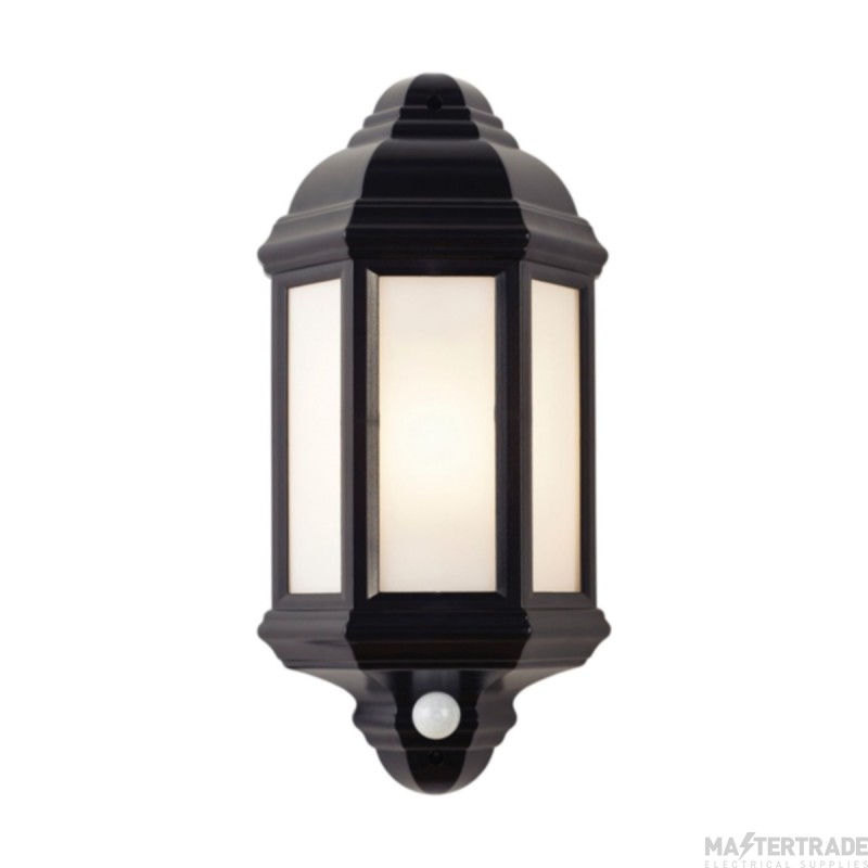 Saxby Halbury PIR Wall Light LED E27 GLS Lantern Frosted PC Diffuser & P/Cell IP44 60W 100x370x180mm Black Polycarbonate