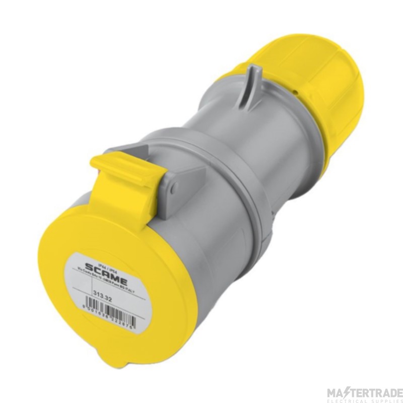 Scame 2P+E 32A 110V IP44 Industrial Connector Yellow c/w Gland
