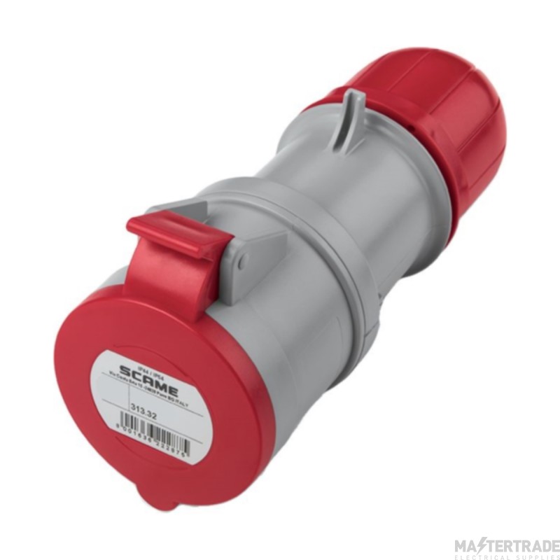 Scame 2P+E 32A 415V IP44 Industrial Connector Red c/w Gland