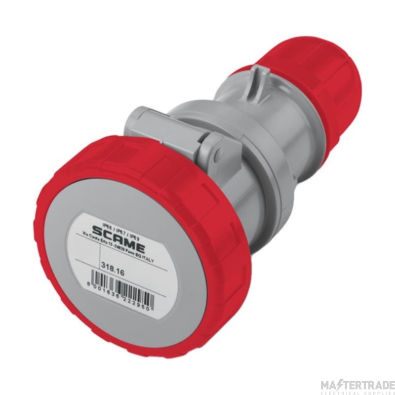 Scame 3P+E 16A 415V IP67 Industrial Connector Red c/w Gland