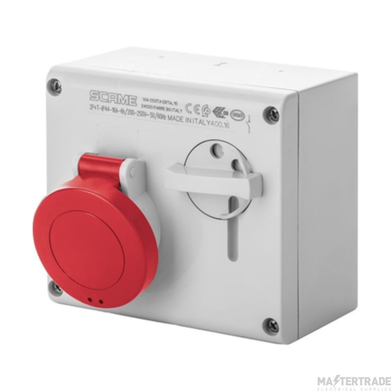 Scame 3P+E 16A 415V IP44 Switched Interlock Socket Red