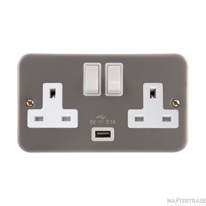 Click Essentials CL770 13A 2 Gang Switched Socket Outlet With Single 2.1A USB Outlet