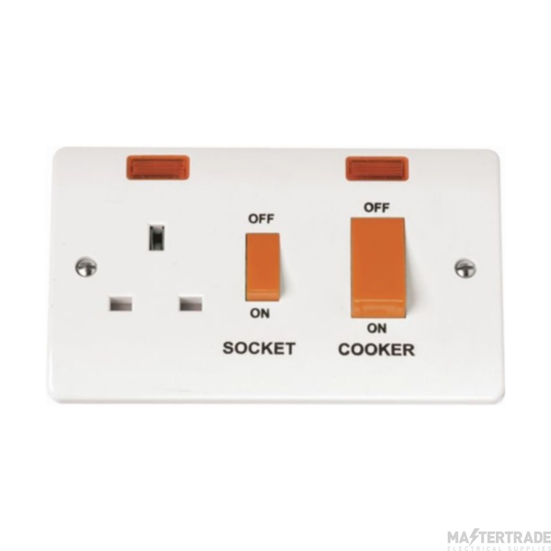 Click Mode CMA205 45A 2 Gang DP Switch With 13A DP Switched Socket Outlet & Neons