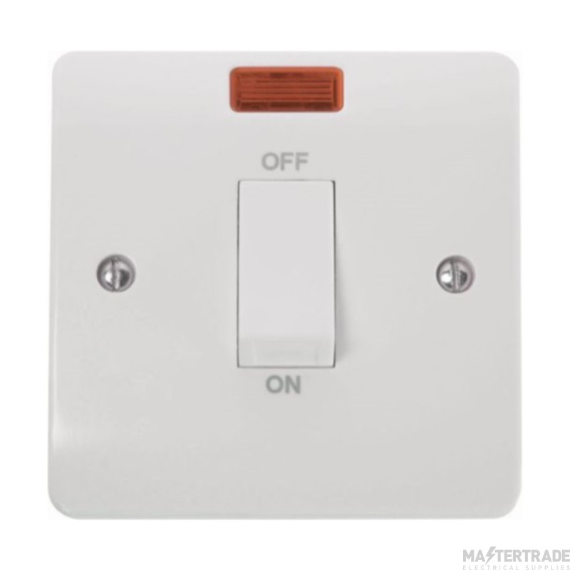 Click Mode CMA501 45A 1 Gang DP Plate Switch With White Rocker & Neon