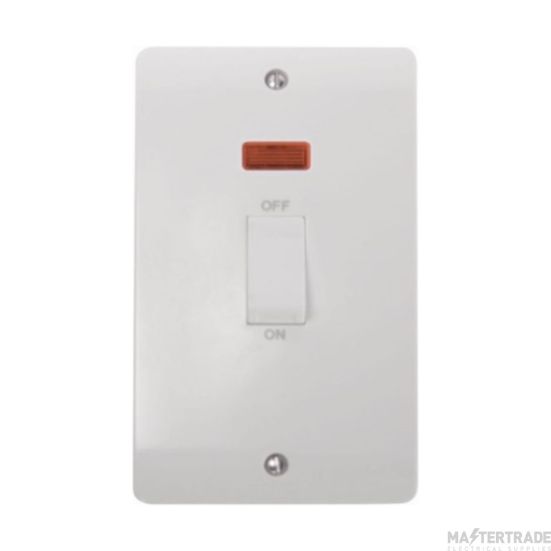 Click Mode CMA503 45A 2 Gang (Vertical) DP Plate Switch With White Rocker & Neon