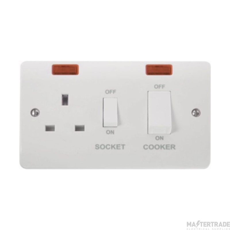 Click Mode CMA505 45A 2 Gang DP Switch With 13A DP Switched Socket Outlet, White Rockers & Neons