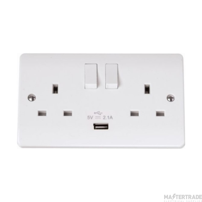 Click Mode CMA770 13A 2 Gang Switched Socket Outlet With Single 2.1A USB Outlet