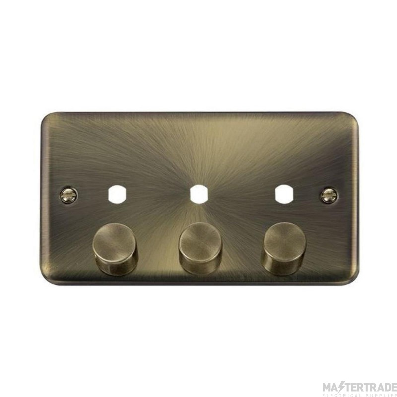 Click Deco Plus DPAB153PL 2 Gang Unfurnished Dimmer Plate & Knobs (1200W Max) - 3 Apertures Antique Brass