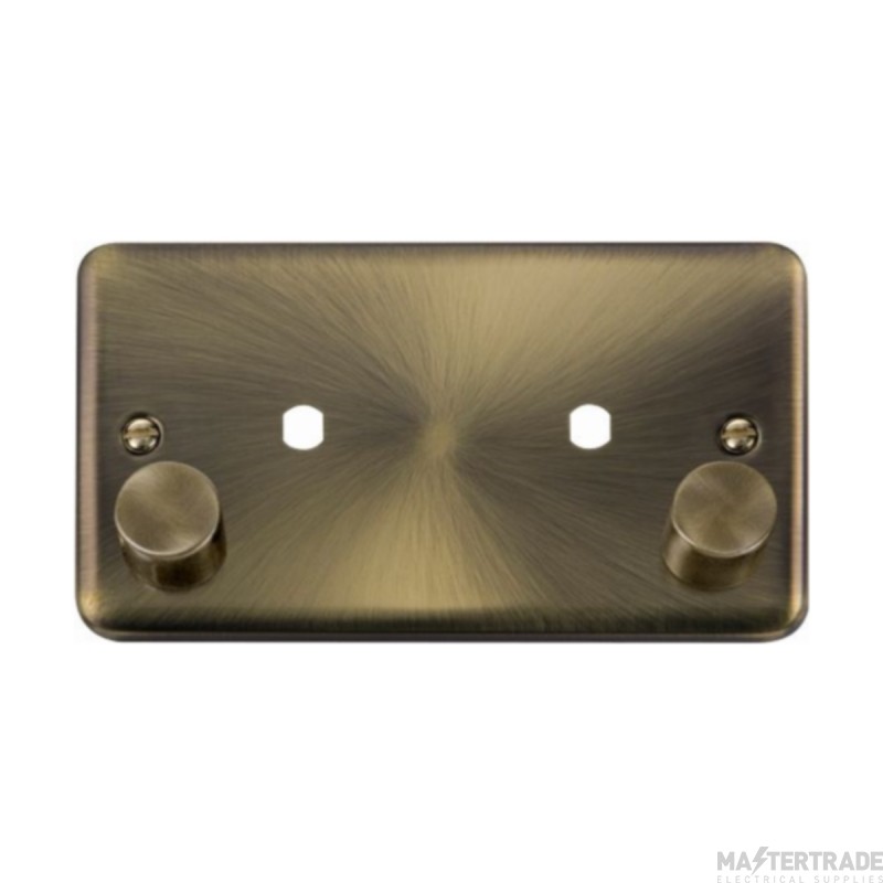 Click Deco Plus DPAB186 2 Gang Unfurnished Dimmer Plate & Knobs (1630W Max) - 2 Apertures Antique Brass