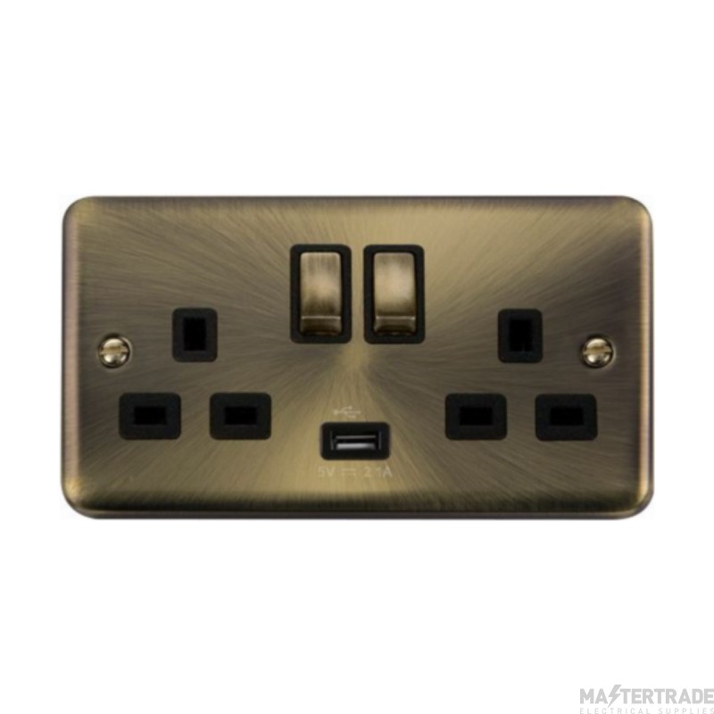 Click Deco Plus DPAB570BK 13A 2 Gang Switched Socket Outlet With Single 2.1A USB Outlet Antique Brass