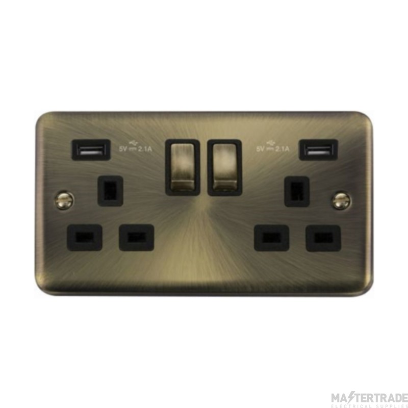 Click Deco Plus DPAB580BK 13A 2 Gang Switched Socket Outlet With Twin USB (Total 4.2A) Outlets Antique Brass