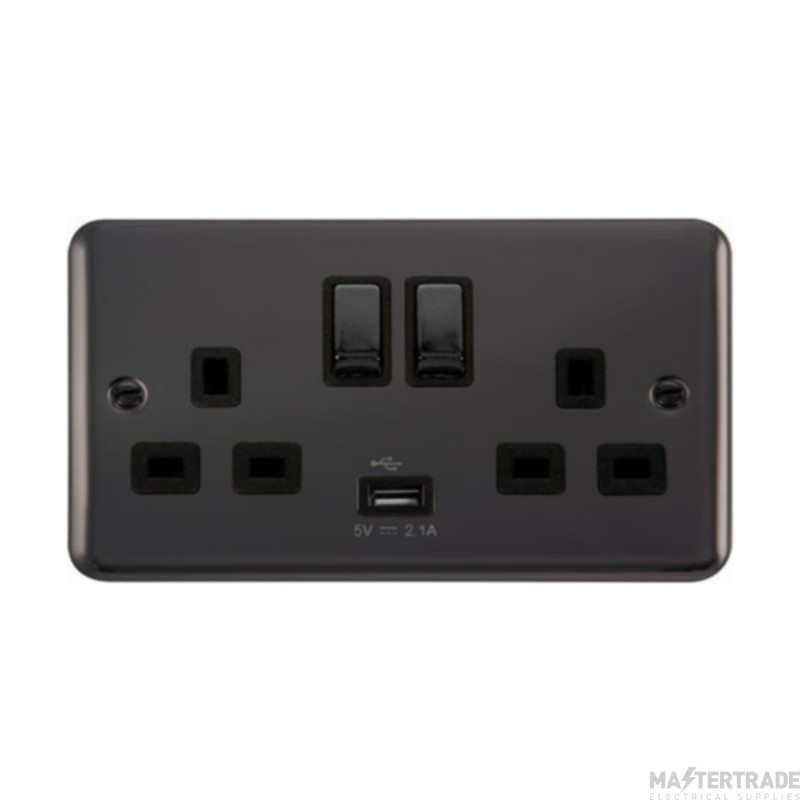 Click Deco Plus DPBN570BK 13A 2 Gang Switched Socket Outlet With Single 2.1A USB Outlet Black Nickel