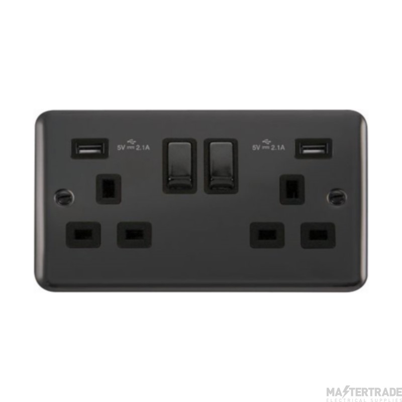 Click Deco Plus DPBN580BK 13A 2 Gang Switched Socket Outlet With Twin USB (Total 4.2A) Outlets Black Nickel